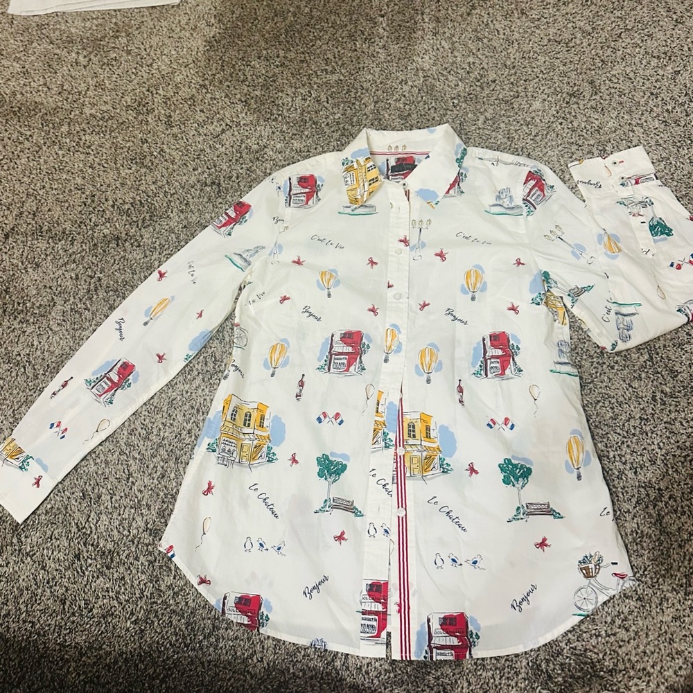 NWT-Talbots Paris Print Collared Shirt with Paris Accents Size Small